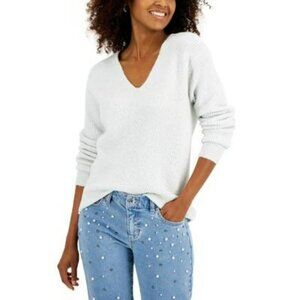 INC Sequined V-Neck Sweater Light Heather Grey